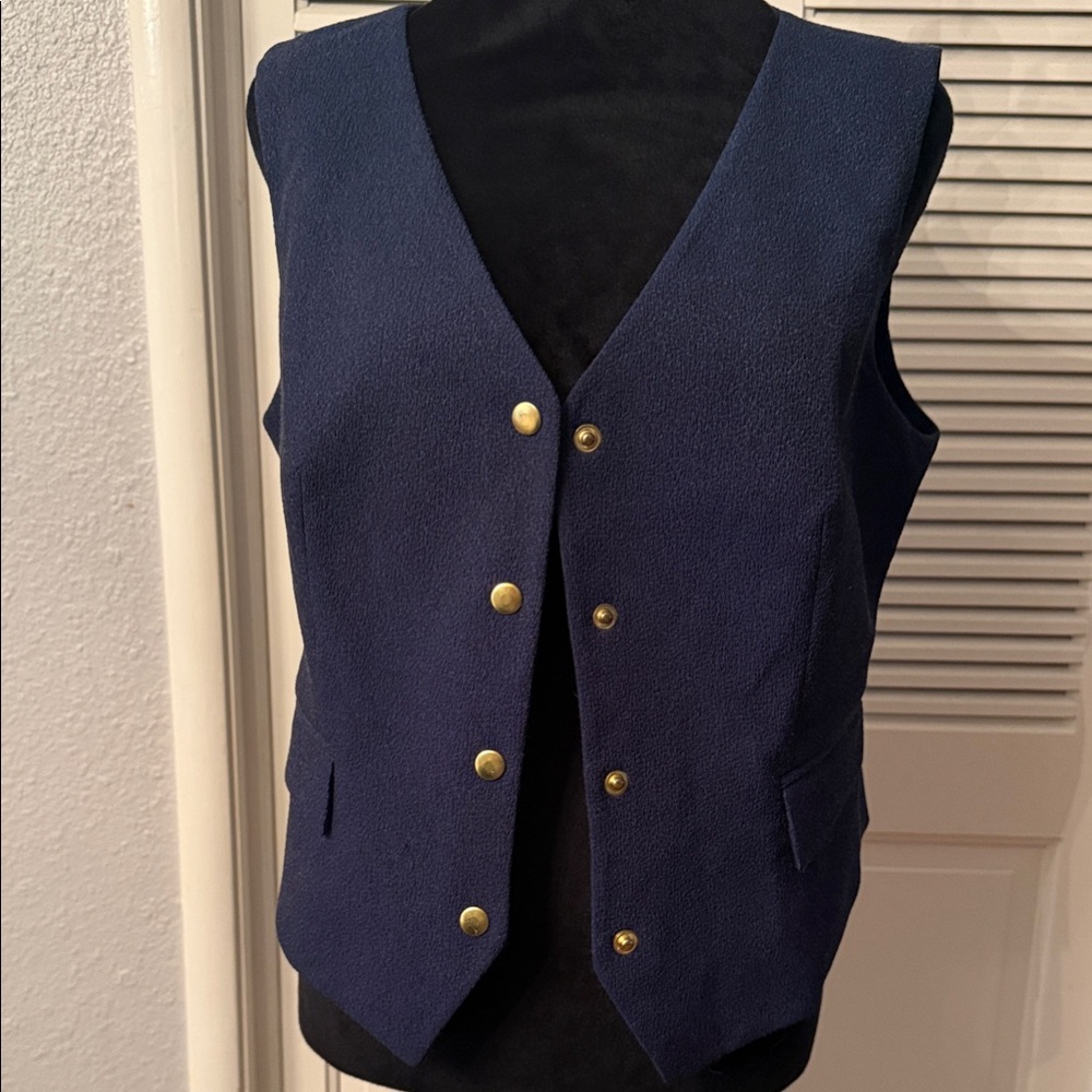 Navy Textured Vest with Gold Buttons